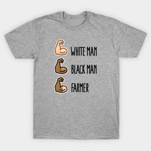 White man black man farmer funny biceps emoticon (dark design) T-Shirt